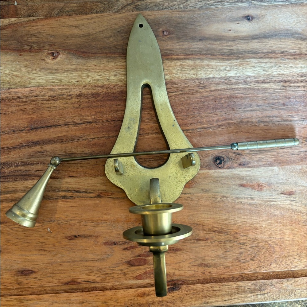 Vintage Solid Brass Wall Mount Candle Snuffer Swing Arm Bell Snuffer Colonial